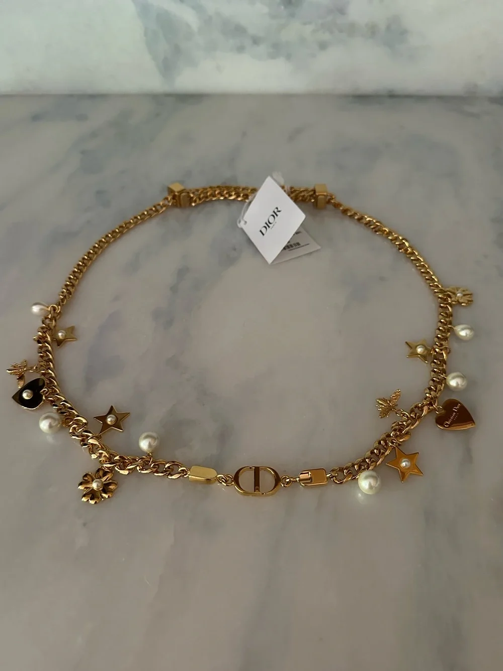 NWT Dior Lucky Souvenir Fine Metal Charm Belt, Gold, Large